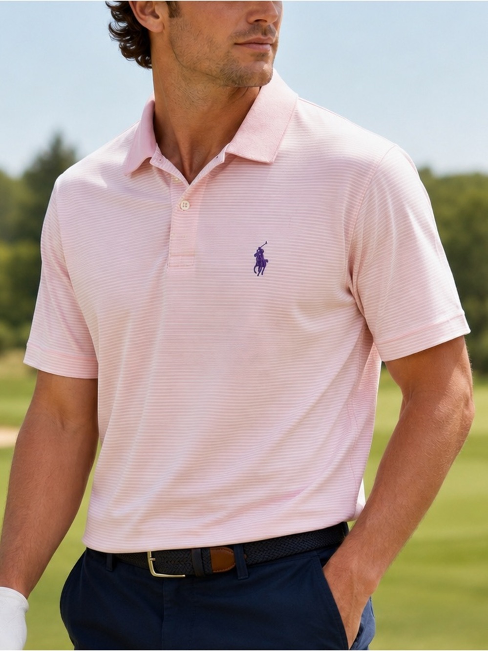 Polo Ralph Lauren Mens Golf Shirt Short Sleeve Button Up Lightweight Pink Large